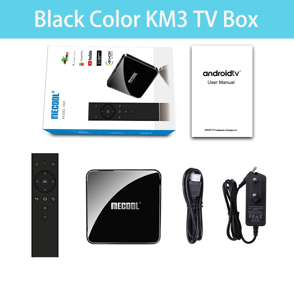 MECOOL KM3 Android 9,0 Smart tv Box 4G DDR4 64G 4K HDR Google Home Play Cast Ultra HD tv Box USB 3,0 медиаплеер Голосовое управление - Цвет: KM3 TV BOX