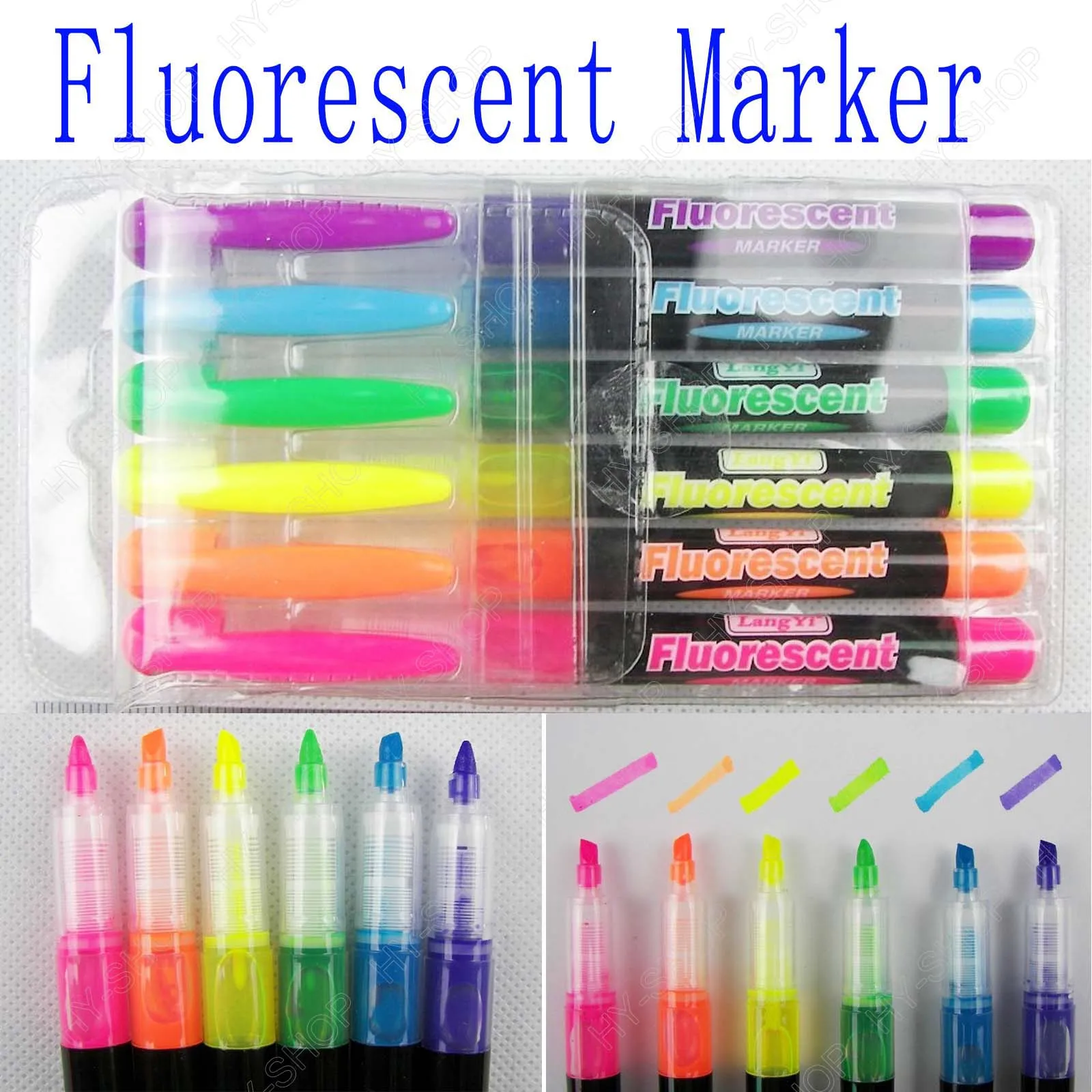 

Lot 6 Color Fluorescent Marker Pen Set Highlighters Pen #1158 63A