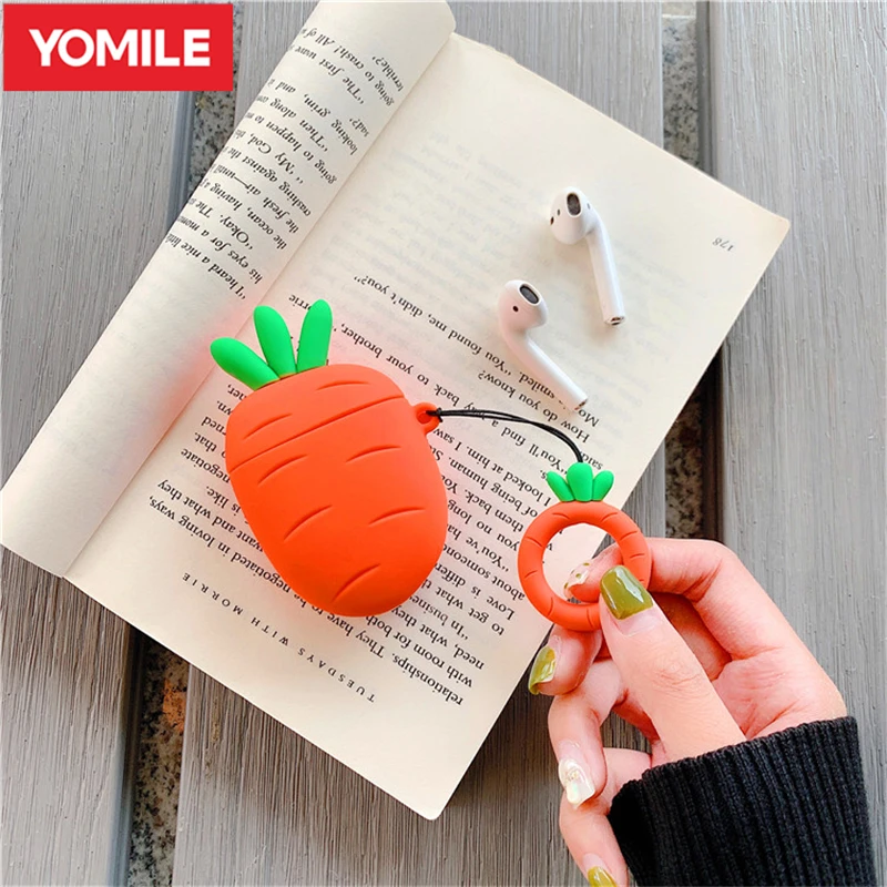 

3D Cute Fruit Vegetable Carrot Earphone Cover For Apple AirPods Silicone Cases AirPods2 Protection Air Pods Accessories Key Ring
