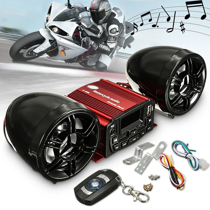 

12V Motorcycle Audio Remote Control Speaker Sound alarm System USB MP3 FM Radio