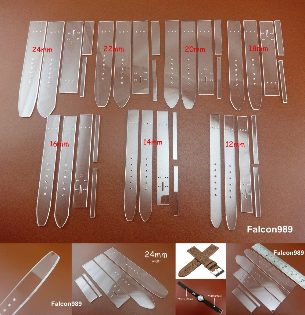 

7sets 7sizes Leather Craft Acrylic Straight Watch Strap Band Stencil Template Tool 12-24mm Sewing Carving Stitching Stamping NEW