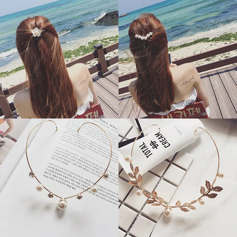 

Ruifan Sweet Flower Korean Rear Wear Headband Crystal Pearl Bride's Decoration on Hair Accessories Wedding Jewelry Girl YHA008