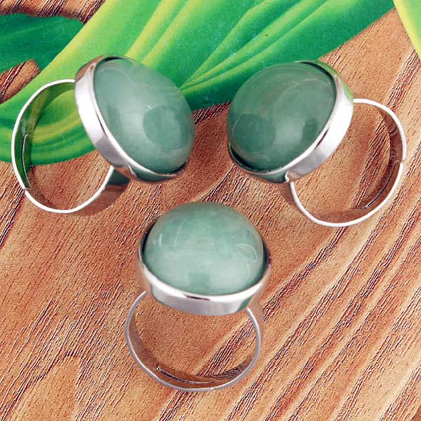 

100-Unique Silver Plated Natural Green Aventurine Oval Shape Adjustable Ring With Stone Engagement Jewelry
