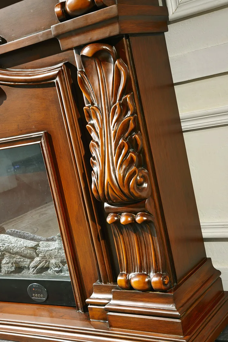 English Style Fireplace Set W150cm Wood Mantel Electric Insert Firebox Living Room Chimney Warm Air Blower LED Optical Flame