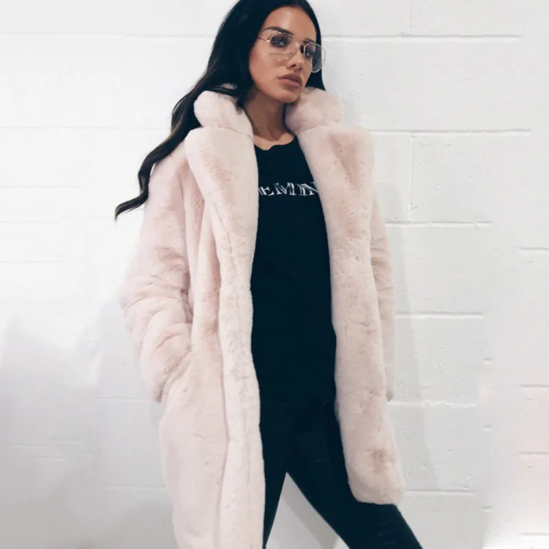 

Women 2018 Autumn Winter Warm Soft Fur Jacket Elegant Faux Fur Coat Casual Outerwear