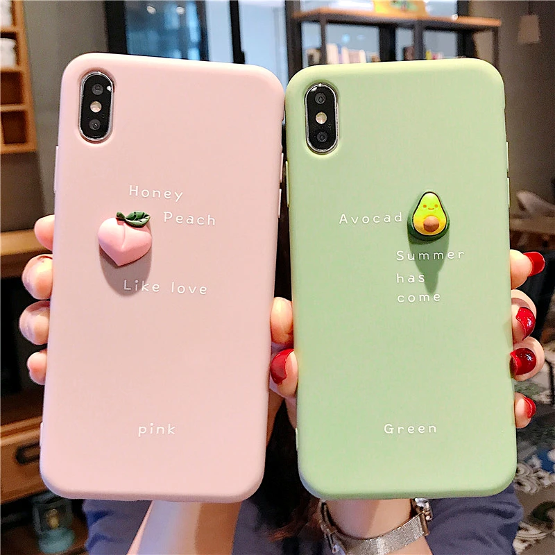 

Simple Color 3D Orange Peach Avocado Design Phone Case For Iphone 6 7 8 S Plus X XR XS XSMAX Soft TPU Silicone Protective Cover