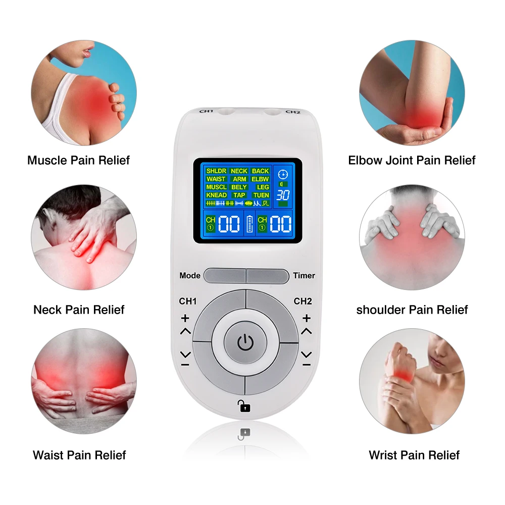 12 Modes Tens Electroestimulador Tens Machine Unit Body Massager Pain Relief EMS Muscle Stimulation with 2 Pairs Electrode Pads