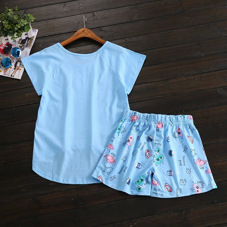 2017 summer short sleeve lady cute cotton shorts pajamas suit cotton European version of the home set (11)