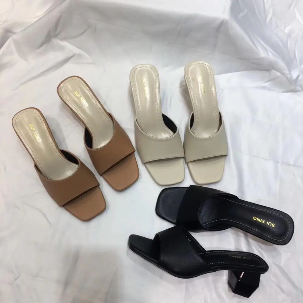 

2019 korean women's solid open toe slippers brand breathable slip-ons lazy slides summer shoes trendy strange heels beach slides