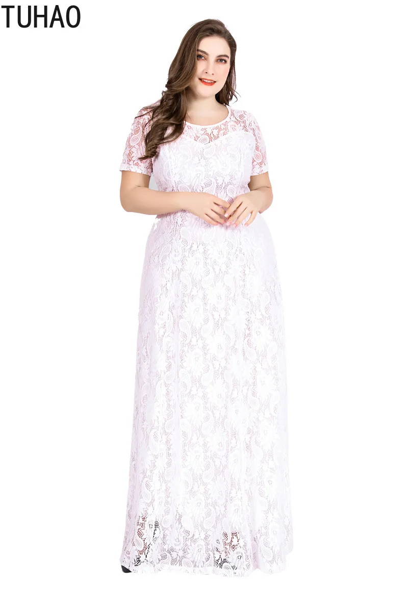 

TUHAO White Black Elegant Lace Maxi Long Dress Women's Party Dresses 2019 High Quality Dresses Plus Size 6XL 5XL Vintage Dress