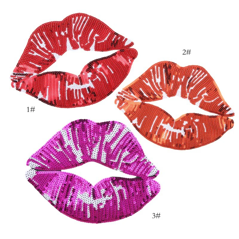 

1pcs Lips Sequins Lace Applique Stickers Patch For T-shirt Sweater Decoration Iron On Garment Accessories Embroidery Patches