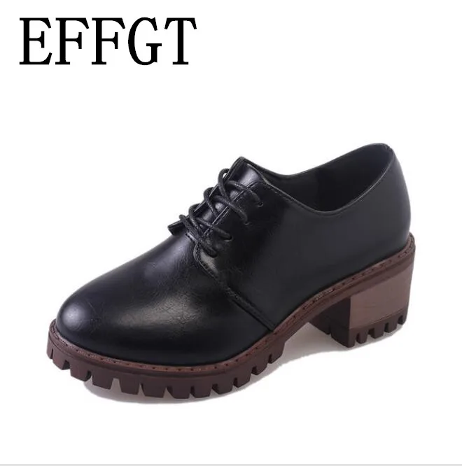 Style forme Printemps Plate 2018 Dentelle Mi Talon En Femmes Cuir Britannique Noir Hiver up Split Chaussures blanc B631 Oxford Effgt OwIxdq75w