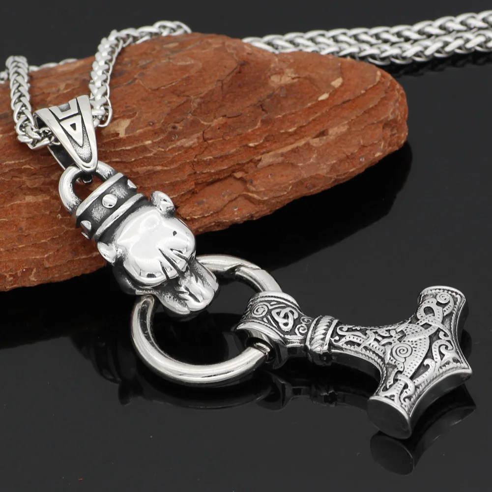 Мужская голова Волка odin из нержавеющей стали с молотком thor MJOLNIR амулет узелком