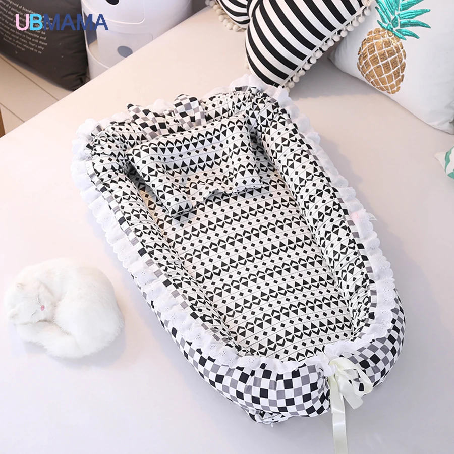 Dorminhoco do Bebê Recém-nascidos de Algodão Rendas de Alta Viagem Simples Lindo Travesseiro Dobrável Portátil Stripde Qualidade Sólida Berço Cama Macia 34 High Quality Mamãe e Bebê