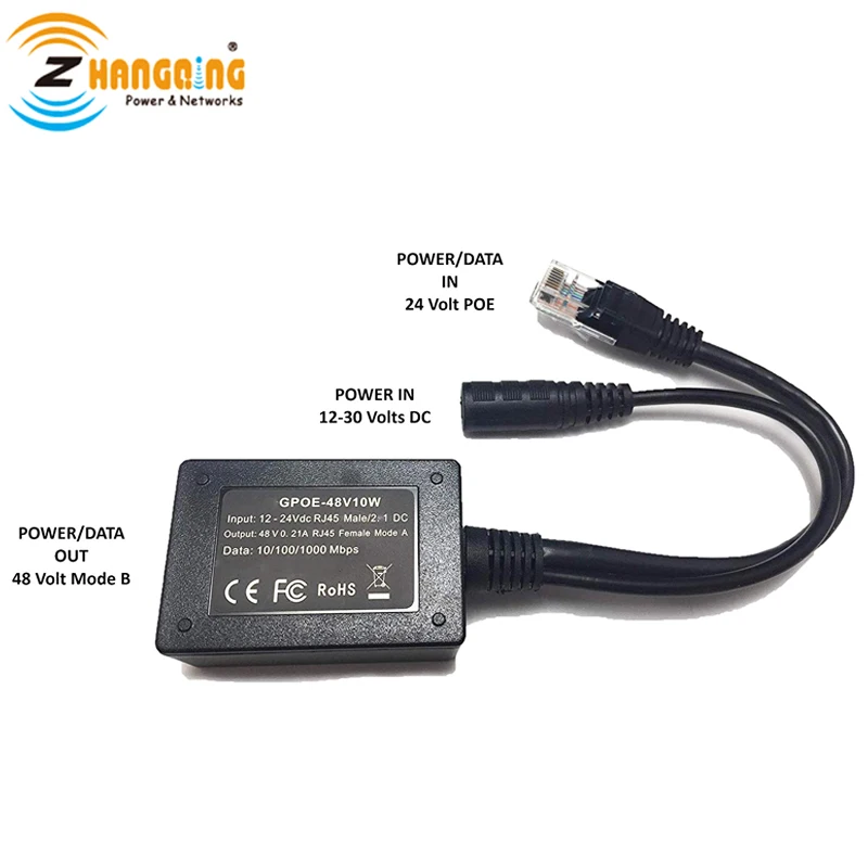 

Input 10-30V Gigabit Output 48Volts set up injector PoE Converter for any 802.3af or 48V devices and solar to PoE Conversion
