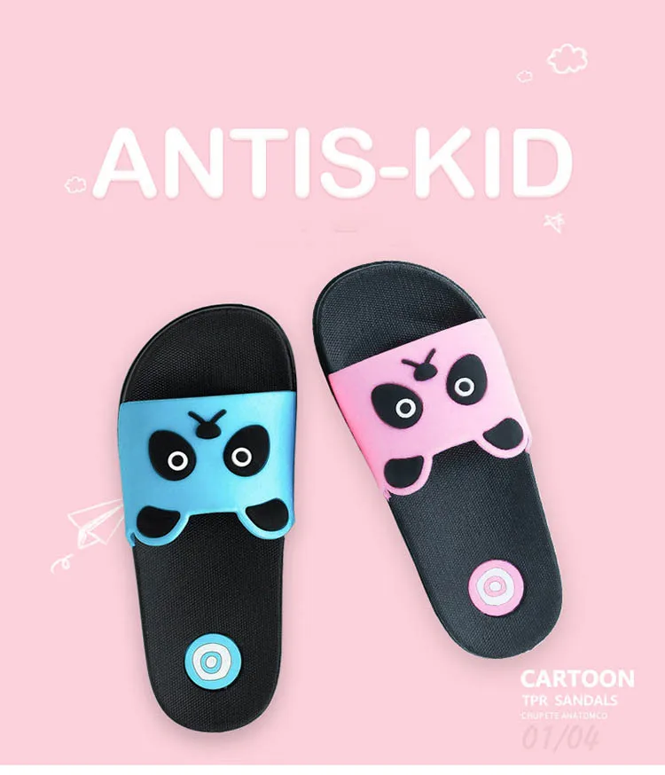 Детские летние тапочки с рисунком панды; пляжные сандалии для мальчиков; домашние Вьетнамки для детей; забавная Уличная обувь