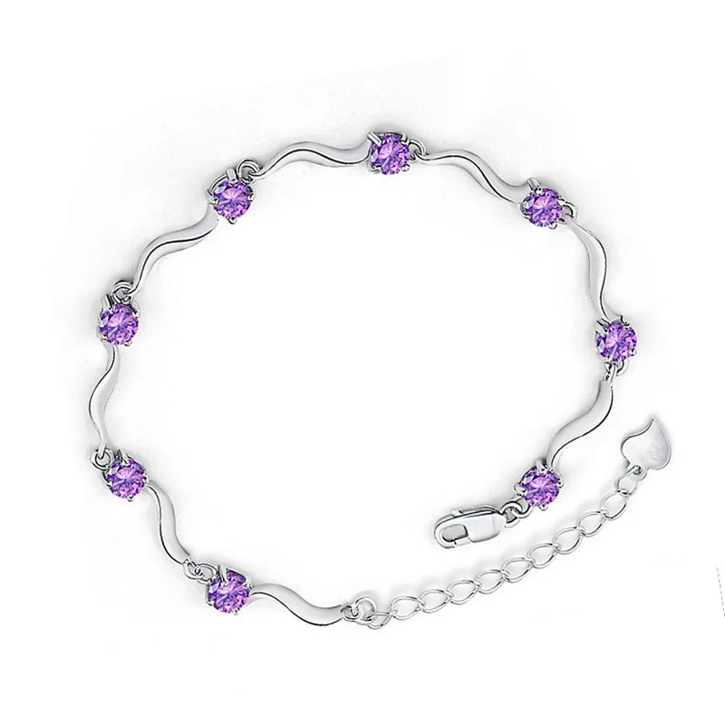 Cubic Zircon Crystal Bracelet For Women Jewelry Vintage Silver Plated