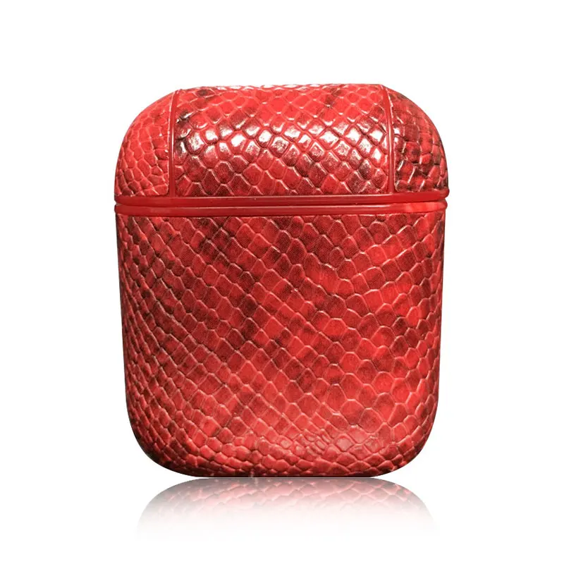 Змеиная кожа наушники из искусственной кожи чехол для Apple Airpods Bluetooth гарнитура защитный противоударный чехол для Air Pods сумки для хранения - Цвет: Snake-Red
