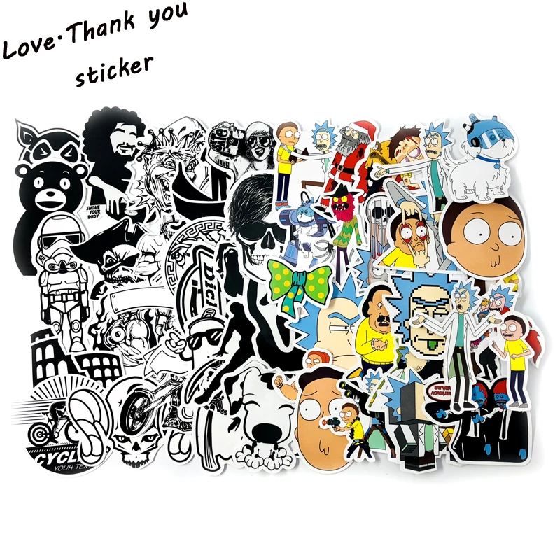95pcs lot35PCS Rick and Morty 60PCS Black and White Stickers Waterproof PVC Fashion Laptop Skateboard Bike
