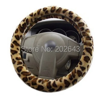 

SC058 car steering wheel cover red grey withshort soft fuzzy leopard 38cm size universal for racing steering wheel in winter