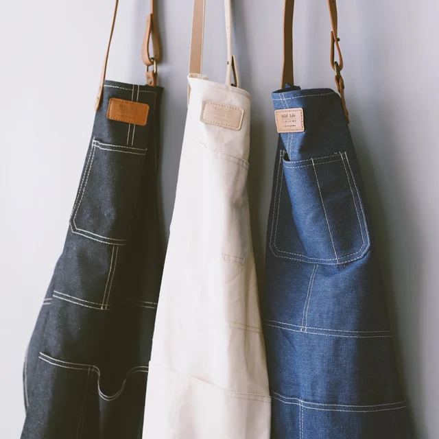 Di modo di stile Nordico intero Cotone unisex In Pelle denim grembiule Caffč neg Di modo di stile Nordico intero Cotone unisex In Pelle denim grembiule Caffč neg