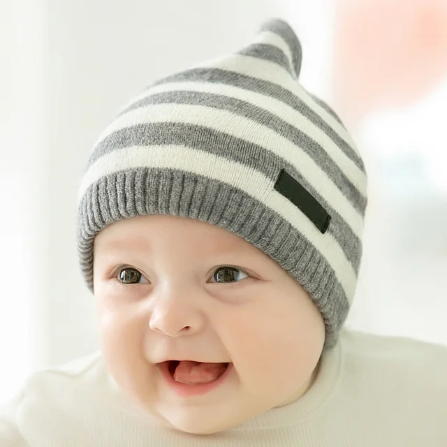 2018 New Baby Hat Cute Striped Warm Baby Boy Winter Hats Newborn Beanie