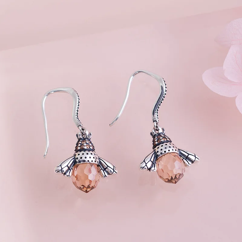 bee zircon earring 100% 925 Sterling silver Jewelry fashion Hypoallergenic dangle earrings for women gift animal crystal earring