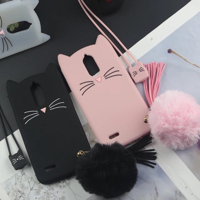 Best Offers Cute 3D Cartoon Silicon Case for LG Stylus 3 M400DK Cases Japan Glitter Beard Cat Lovely Ears Kitty Phone Cover
