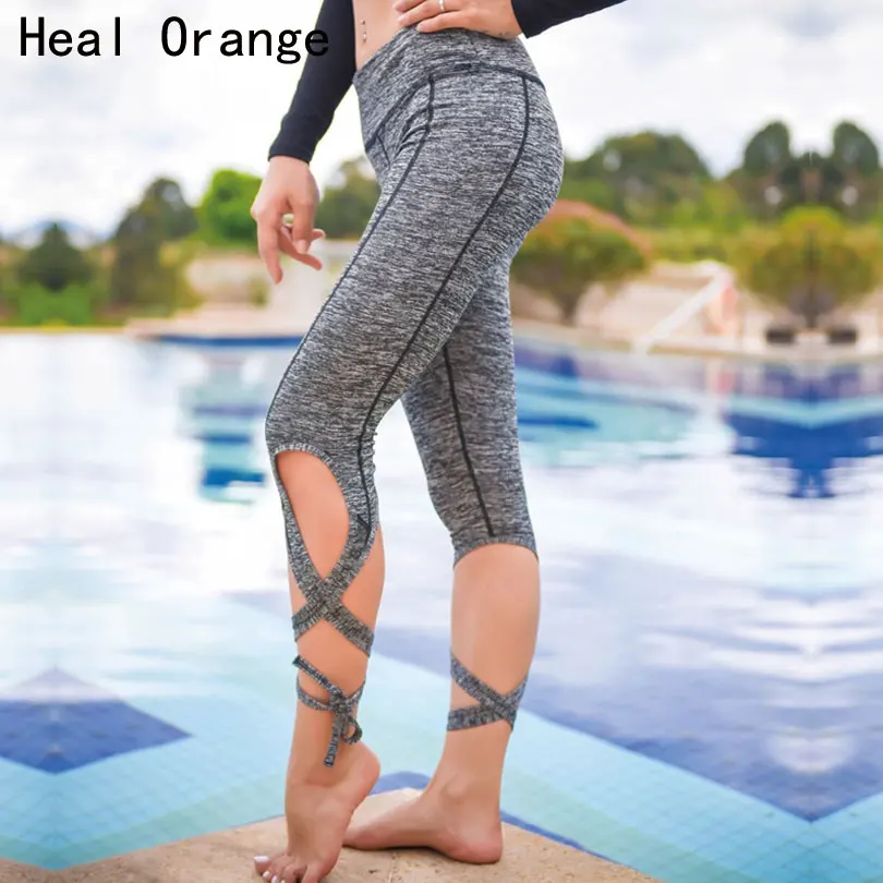 

HEAL ORANGE Yoga Pants Tights Leggings Ballet Spirit Bandage Cross-line Elastic Waist Sportswear Fitness Dance Sports Trousers