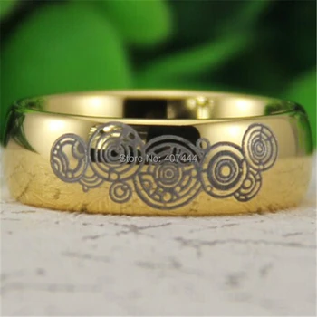 

YGK JEWELRY 8MM Golden Dome Doctor Who Time New Men's Comfort Tungsten Wedding Ring