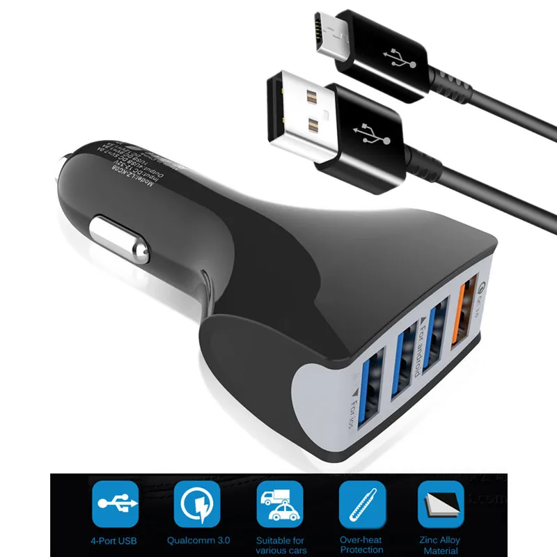 

Quick Charge 4 USB 3.0 Car Charger Adapter QC3.0 Fast Charging Mobile Phone Cable for iPhone Xiaomi Mi 8 9 SE 9T Redmi 6 6A 7 7A