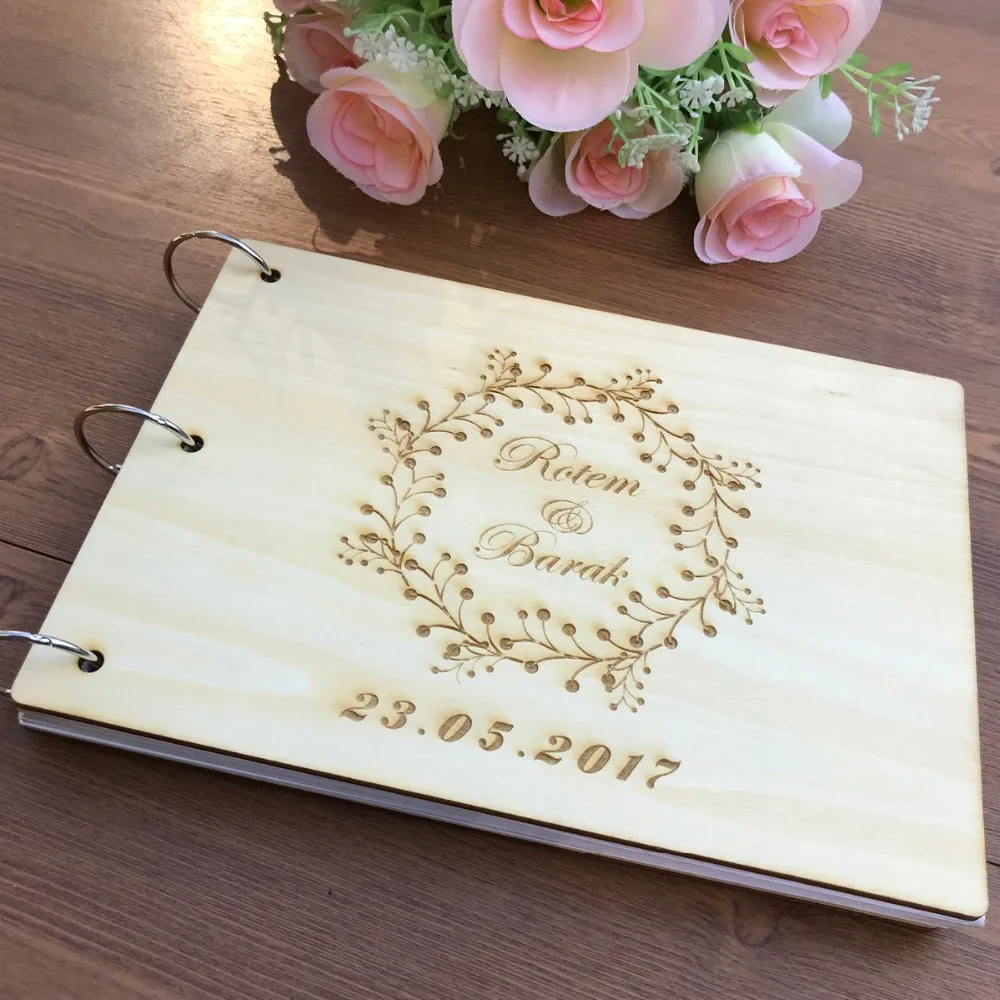 Personalised Wreath Wedding Guest Book Gift for Couples Rustic Guest