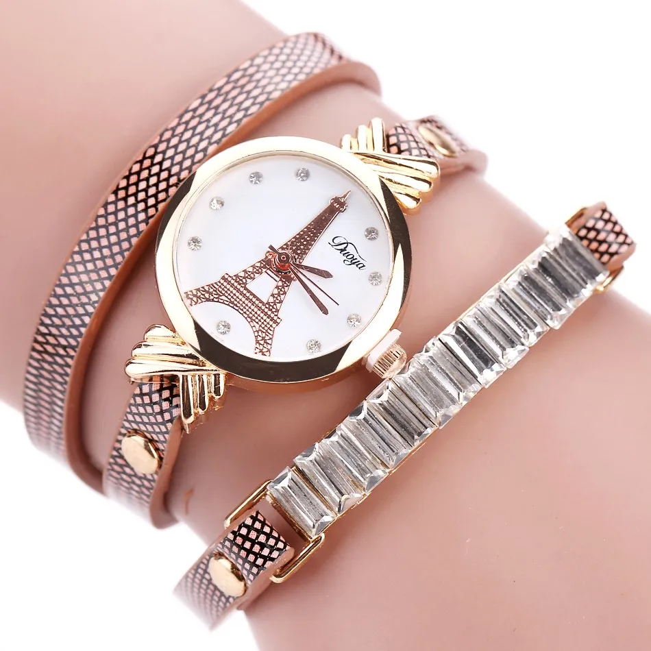 Эйфелева башня роскошный кристалл часы со стразами часы-браслет Для женщин женские часы кварцевые часы леди час relogio feminino