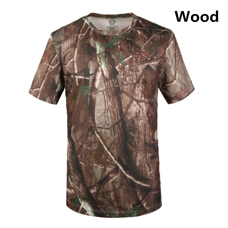Для мужчин лето тактическая футболка Пейнтбол короткий рукав быстросохнущая футболка Военная, Армейская, камуфляжная рубашки съемки Охота Спортивные майки - Цвет: wood