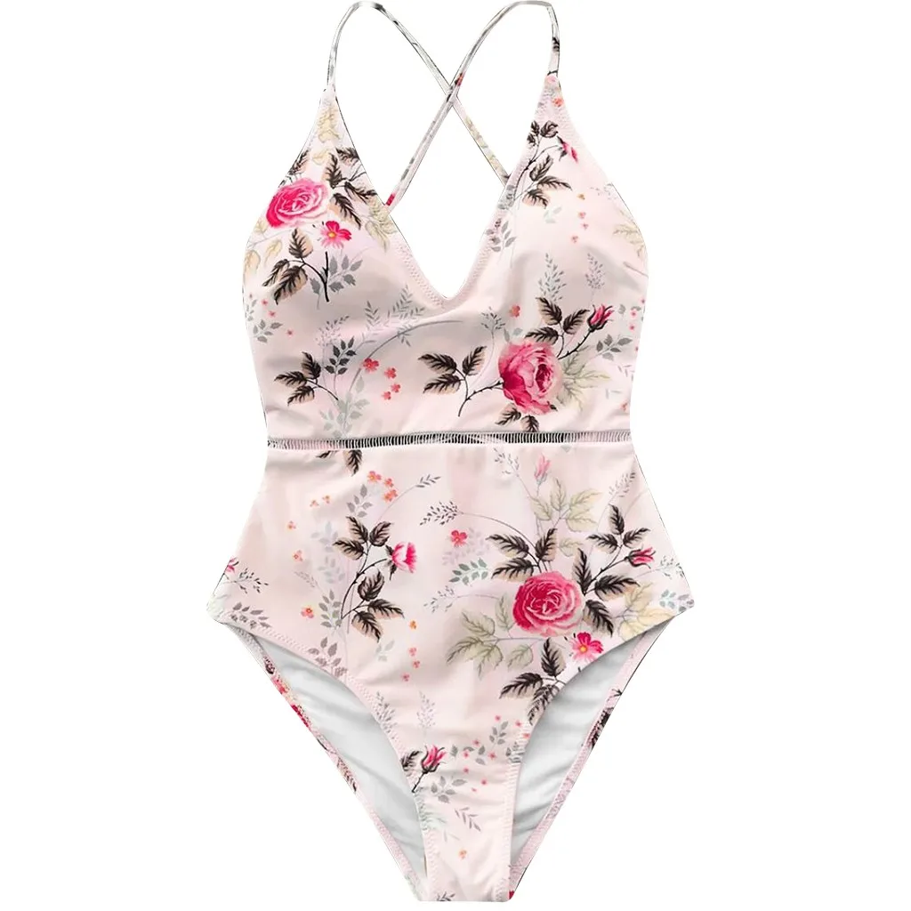 CHAMSGEND, летний женский сексуальный модный Удобный бикини пляжный купальник, цельный купальник - Цвет: Розовый