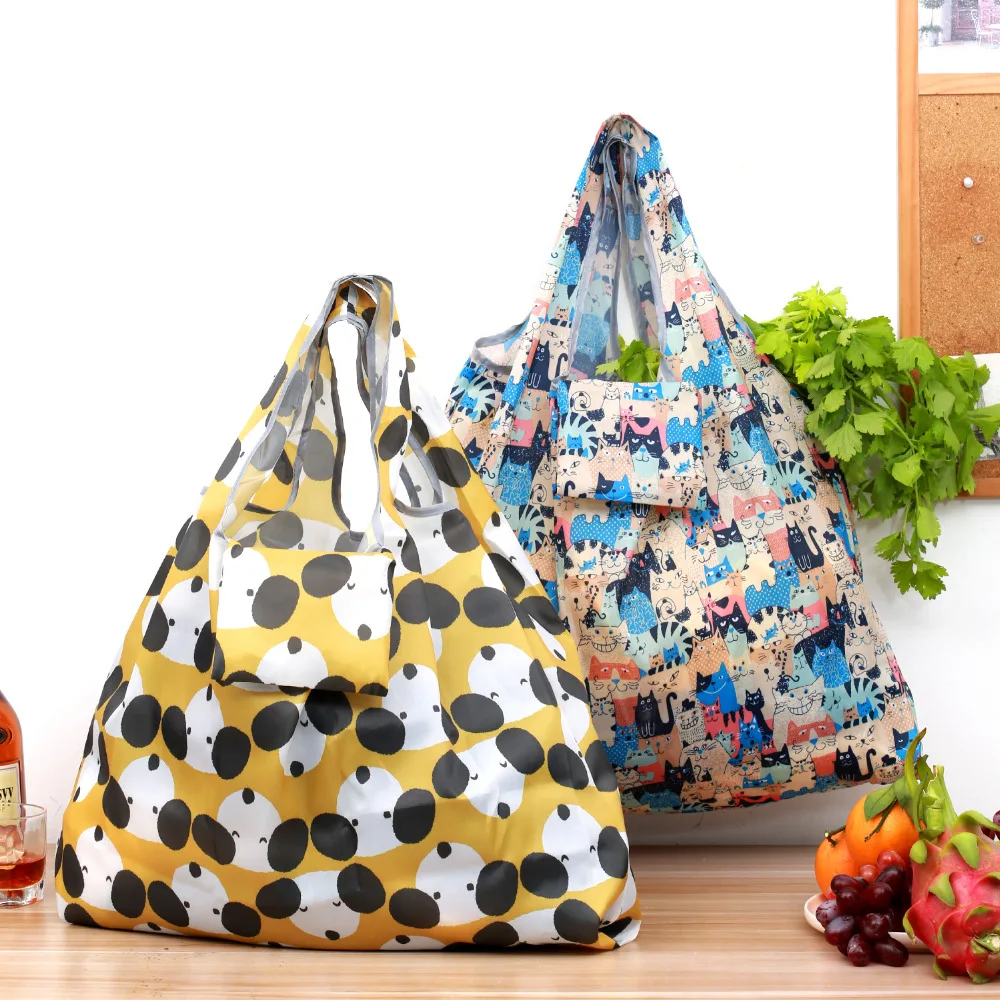 Reusable Shopping Bag Foldable Polyester Large Recycle Vegetable and Fruit Bags Grocery Tote Bag Handbag
