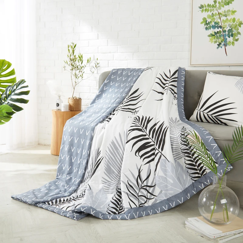 

1PCS Cotton Grey Leaf Printed bedspread/summer blanket Duvet Quilt/150x200cm and 200x230cm cotton bed cover