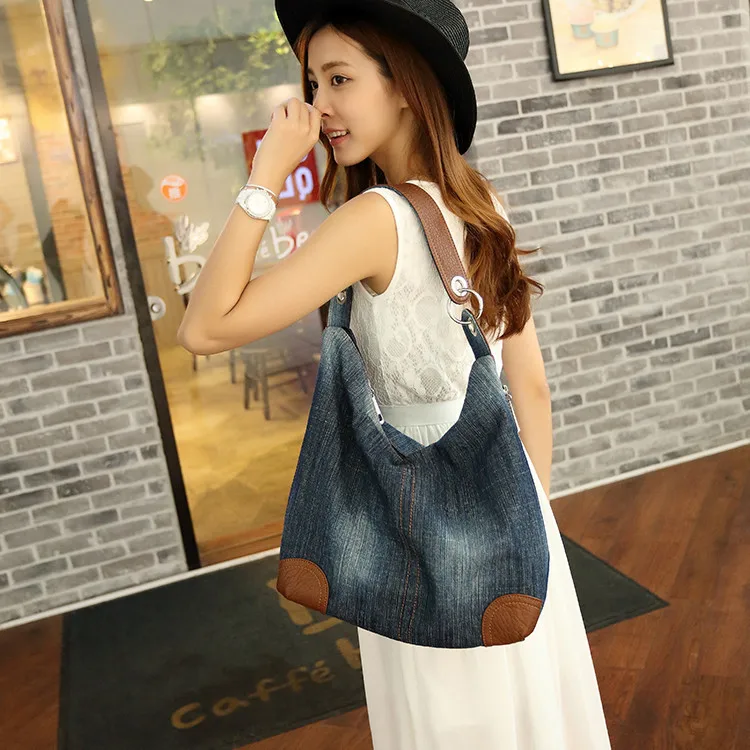 2022 large luxury ladies denim handbag big shoulder bag blue jeans handbag Jean Denim Tote Crossbody ladies shoulder bag