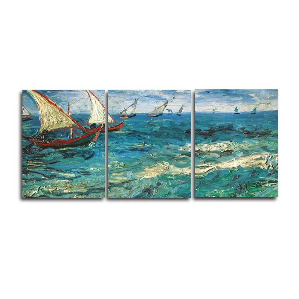 

Laeacco Modern 3 Panel Sea Sailboat Outside Wall Artwork Posters and Prints Canvas Paintings Calligraphy Home Living Room Decor