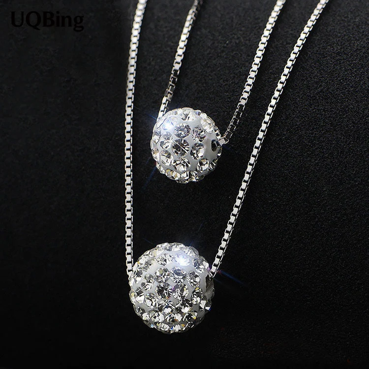 Korea Fashion Double Chain Shambala Ball Beads Necklaces 925 Sterling ...