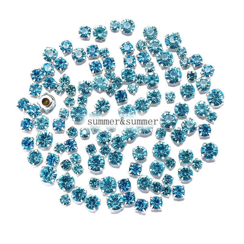 

NEW ! MIX Size/some Size turquoise blue 4mm-8mm Glass Sew-on Rhinestones Silver or Gold Bottom DIY Women's Dresses 50pcs-200pcs