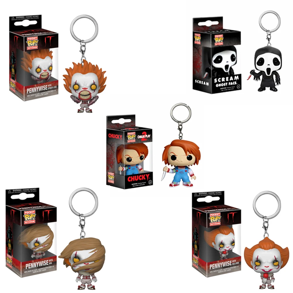 

FUNKO POP New Arrival IT Pennywise Scream Ghost Face Chucky Pocket Keychain PVC Action Figure Collection Model Toys For Children