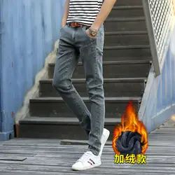 Осенне-зимняя обувь новая мужская плюс бархатные толстые джинсы, корейская версия тенденция тонкий повседневные Прямые джинсовые штаны 27-36