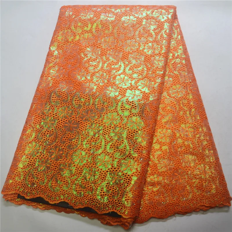 

Shining Orange Lace Fabric Organza Lace Fabric With Sequins 2018 High Quality African Lace Fabric For Women Party Dress PSA219-1