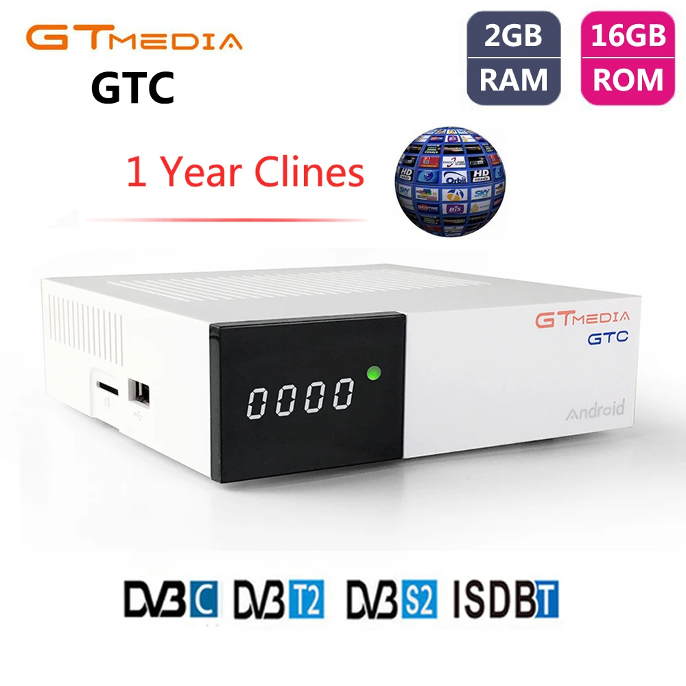 

GTMEDIA GTC DVB-T2 DVB-S2 Satellite Receiver Smart Android 6.0 TV BOX Amlogic S905D ISDB-T DVB-C TV Turner+1 Year Cccam Receptor