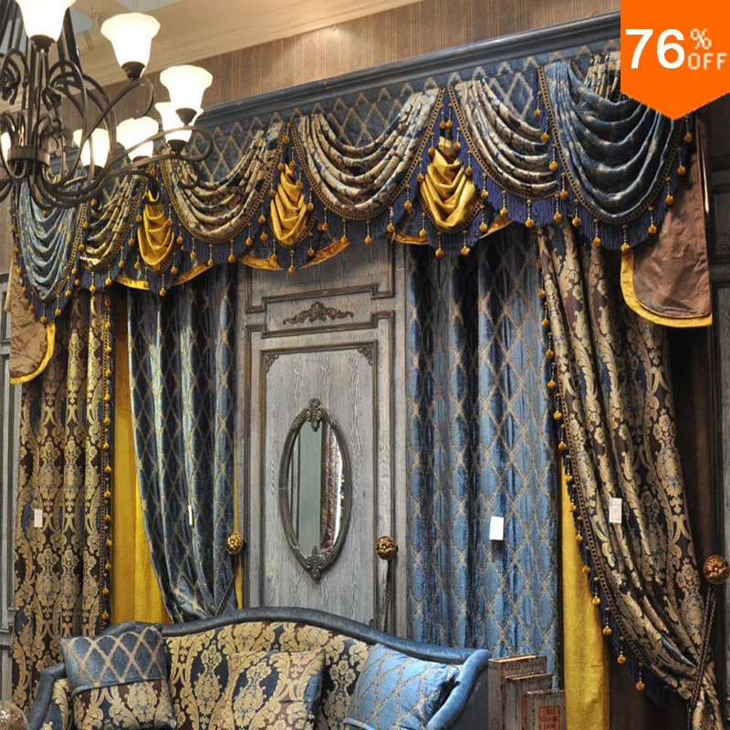 barock gardinen vorhange muster, licht royal blue himmelblau goldenen wohnzimmer haken stil mit, Design ideen