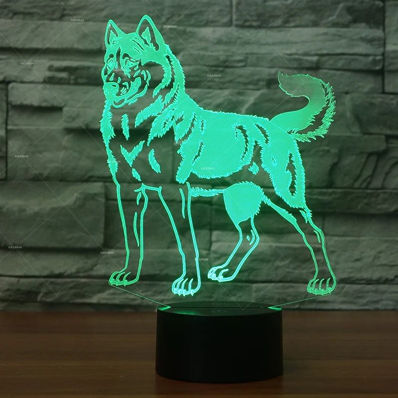 PET Addiction cute Huskie dog design illusion LED night lamp 7 light