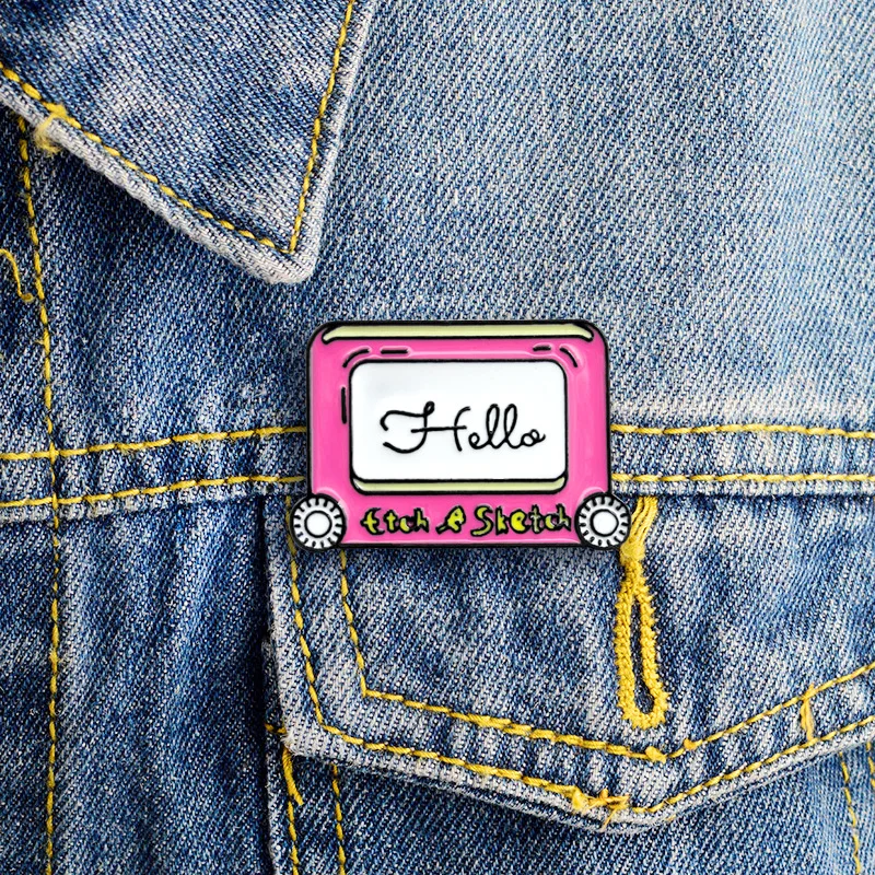 

WEISHUOLI Cartoon Enamel Cute Memory sketch board HELLO Etch A Sketch pink sketch board drop oil brooch badge Accessor For Women
