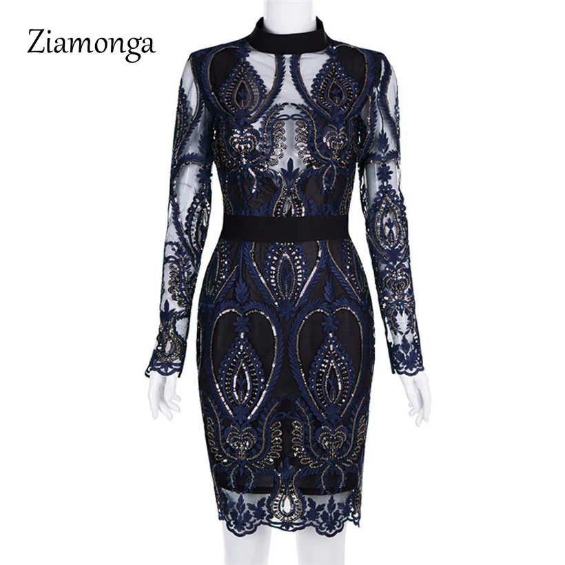 

Ziamonga 2019 New Bandage Dress Long Sleeve Hollow Out Celebrity Lace Evening Party Dresses Sexy Club Vestidos Ladies Clothing