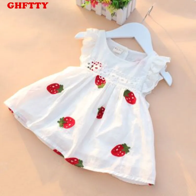 

Newborn Baby Girl Dress Baby Summer Embroidery Flower Strawberry Cotton Dress Infant Baby party dress